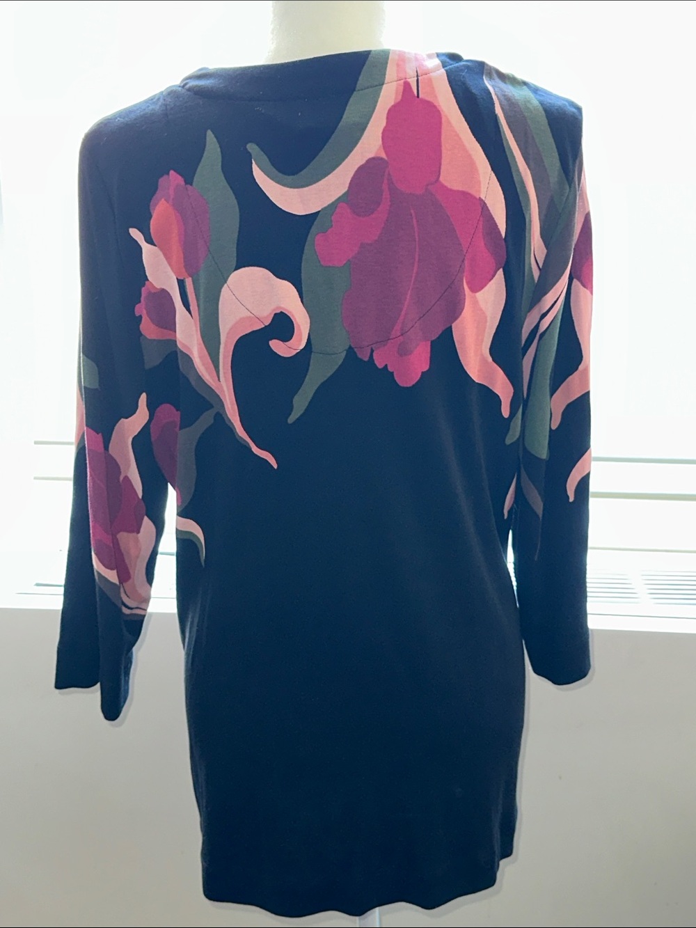 Chico's Black V-Neck Tunic with Pink Floral Swirl - Picture 5 of 5